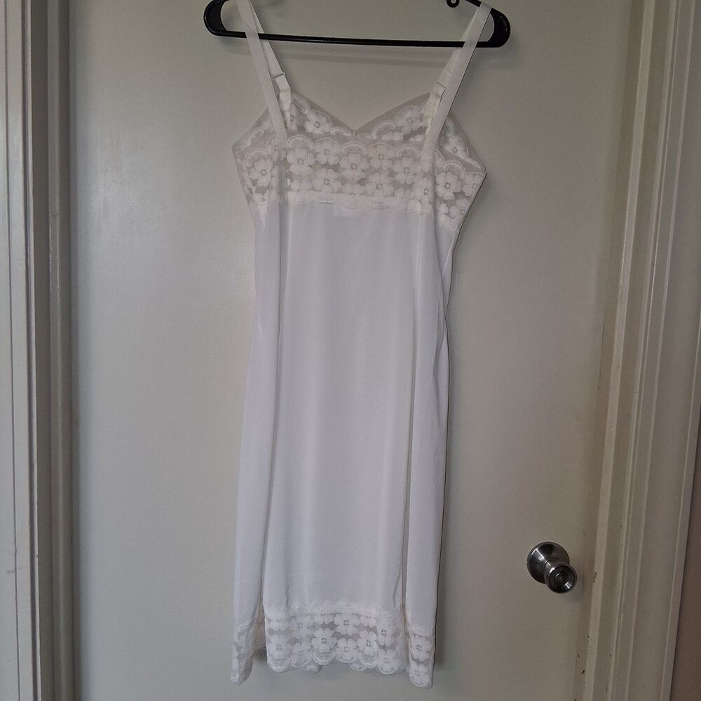 Vintage 60s Philmaid White Nylon Slip Dress S/M Romantic Lace Coquette Feminine - Picture 5 of 12